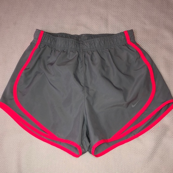 Nike dri fit small athletic shorts gray with pink stripes, built in panty - Picture 1 of 8